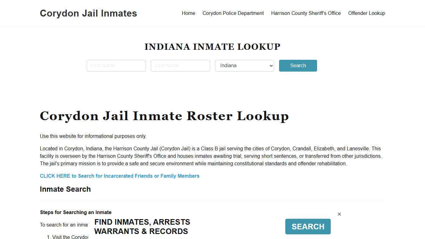 Corydon Jail Inmate Roster, Harrison County, IN, Offender Search